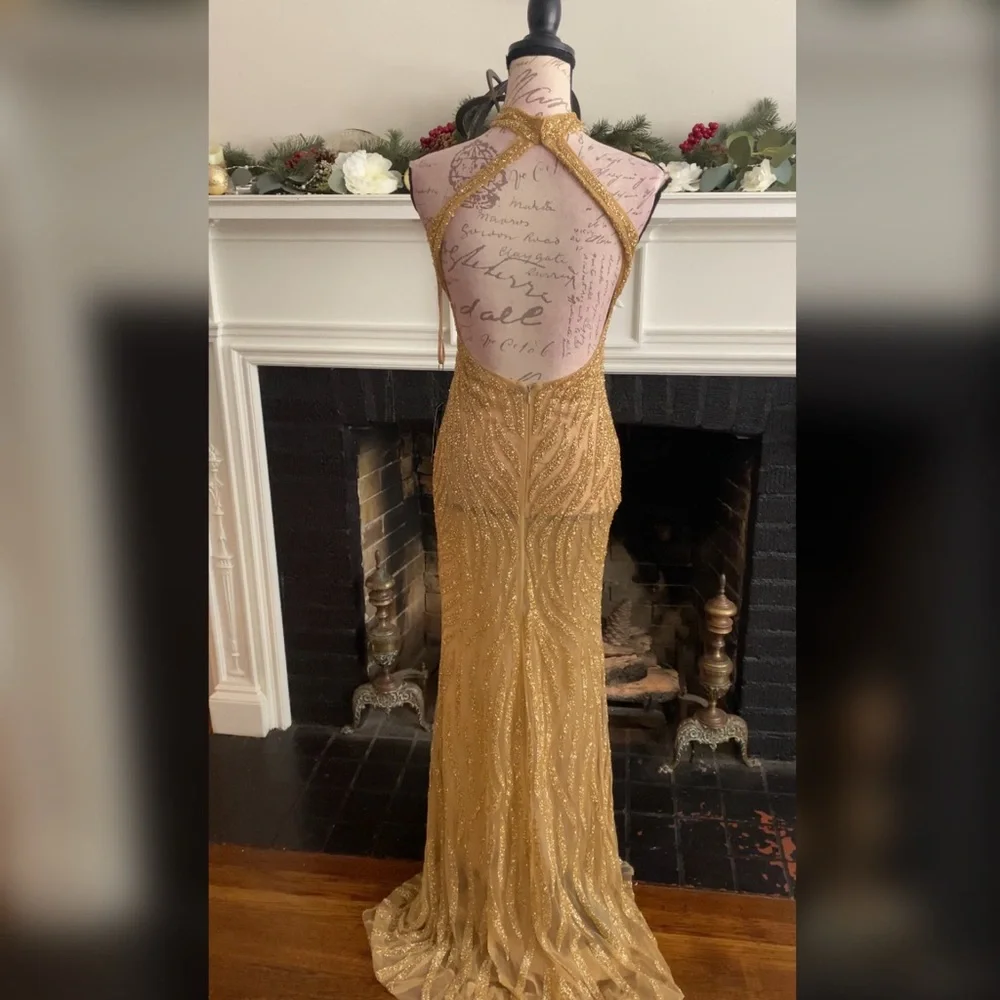 Heavily beaded gold prom dress, formal dress or pageant evening gown - Picture 7 of 7